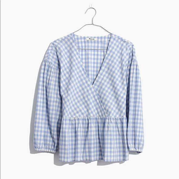 Madewell Bubble-Sleeve Peplum Top in Gingham Check - Picture 5 of 10